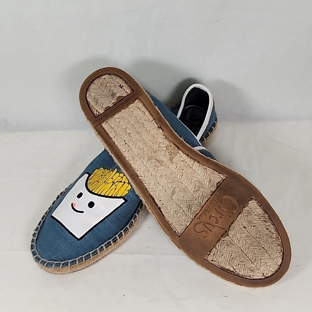 Sam Edelman Blue Denim Slip-On Espadrilles with Fries Graphic